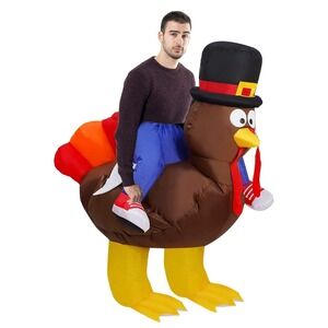 Inflatable Turkey Ride On Costume Adult Funny Thanksgiving Blow Up USB Battery